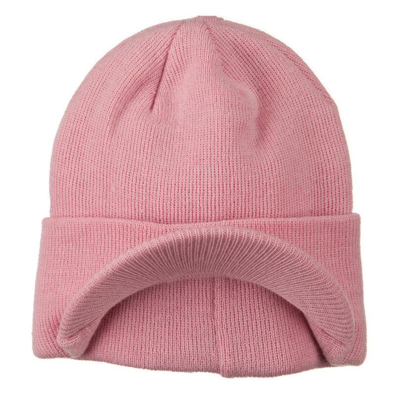 Cuff Knitted Beanie with Visor Bill