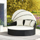 Clamshell Patio Round Daybed Wicker with Retractable Canopy and Pillows by LJGDeals
