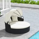 Clamshell Patio Round Daybed Wicker with Retractable Canopy and Pillows by LJGDeals