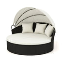 Clamshell Patio Round Daybed Wicker with Retractable Canopy and Pillows by LJGDeals