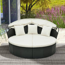 Clamshell Patio Round Daybed Wicker with Retractable Canopy and Pillows by LJGDeals