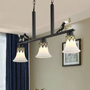 GobekUsa Classic Black Hanging Lamp Kit - Bell Dining Room Island Pendant Light with Frosted Glass and 3 Lights Including Birds