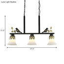 GobekUsa Classic Black Hanging Lamp Kit - Bell Dining Room Island Pendant Light with Frosted Glass and 3 Lights Including Birds