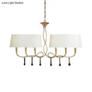 GobekUsa Classic Black/White Drum Fabric Island Ceiling Light with 6 Hanging Lights for Dining Room