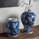 GobekUsa Blue Porcelain Vase: Flowers and Birds Pattern Table Decor Floral Vases Room Aesthetic