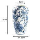 GobekUsa Blue Porcelain Vase: Flowers and Birds Pattern Table Decor Floral Vases Room Aesthetic
