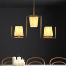 GobekUsa Classic Brass Island Pendant Light Kit with Rectangle Fabric Shade - 3 Lights Dining Room Lighting