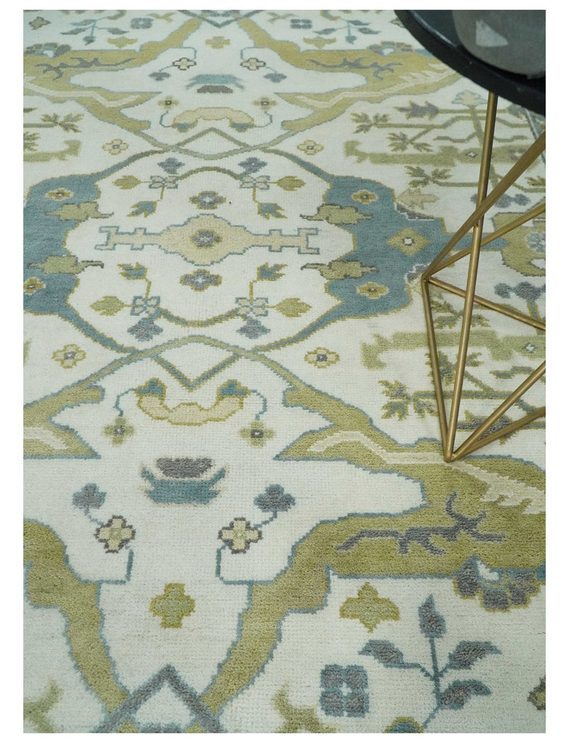 Classic Hand Knotted 8x10 Oriental Oushak Ivory and Beige Wool Area Rug | TRDCP1105810