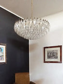 Glass Chandelier Pink Large Amber Accent With Stainless Steel Body Polished Finish