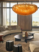 Glass Chandelier Pink Large Amber Accent With Stainless Steel Body Polished Finish