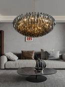 Glass Chandelier Pink Large Amber Accent With Stainless Steel Body Polished Finish