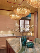Glass Chandelier Pink Large Amber Accent With Stainless Steel Body Polished Finish
