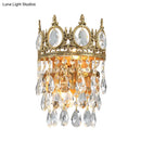 GobekUsa Classic Round Wall Mounted Lighting with Clear Crystal Prisms – 2 Bulbs, Aged Brass Finish