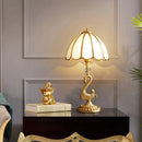 GobekUsa Classic Style Beveled Glass Scalloped Table Lamp with Brass Base for Bedside Nightstand