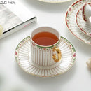 Classical gold-striped ceramic cup and saucer set dining room floral by Decorbites
