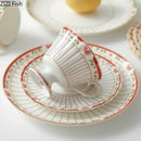 Classical gold-striped ceramic cup and saucer set dining room floral by Decorbites