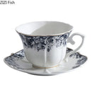Classical grey blue rose ceramic cup and saucer set dining room mug by Decorbites