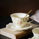 Classical pink rose ceramic cup and saucer set dining room decor by Decorbites
