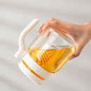 Clear 1000ml glass tumbler with handle and straw kitchen water bottle by Decorbites