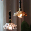 GobekUsa Amber Glass Walnut Wood LED Pendant Lamp with Copper Knob Switch