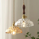 GobekUsa Amber Glass Walnut Wood LED Pendant Lamp with Copper Knob Switch