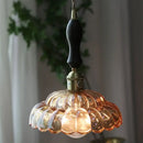GobekUsa Amber Glass Walnut Wood LED Pendant Lamp with Copper Knob Switch