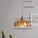 GobekUsa Amber Glass Walnut Wood LED Pendant Lamp with Copper Knob Switch