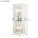 GobekUsa Clear Crystal Cylinder Wall Sconce in Chrome - Contemporary 2 Light Bedroom Lighting Fixture