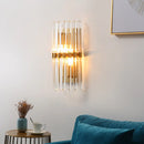 GobekUsa Clear Crystal Half-Cylindrical Wall Sconce Lamp: Contemporary Brass Finish Lighting for Bedroom