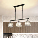 GobekUsa Clear Crystal Pendant Light with 3 Lights for Dining Room - Industrial Cone/Cylinder Island Lighting in Black