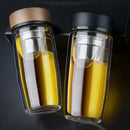 Clear double-walled glass travel mug with infuser kitchen glass cups by Decorbites