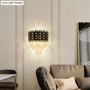 GobekUsa Clear Faceted Crystal Wall Lighting: 3-Light, 3-Tier, Wall Mounted. Contemporary Design in Black.