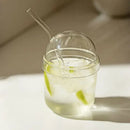 Clear glass bobo cup with ribbed lid and straw kitchen milkshake set by Decorbites
