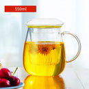 Clear glass floral tea cup with filter and lid kitchen teaware by Decorbites