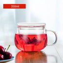 Clear glass floral tea cup with filter and lid kitchen teaware by Decorbites