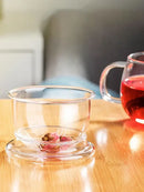 Clear glass floral tea cup with filter and lid kitchen teaware by Decorbites