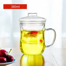 Clear glass floral tea cup with filter and lid kitchen teaware by Decorbites