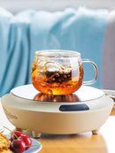 Clear glass floral tea cup with filter and lid kitchen teaware by Decorbites
