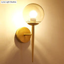 GobekUsa Clear Glass Mini Sphere Wall Lamp - Minimalist Living Room Sconce with Pencil Arm in Black/Gold