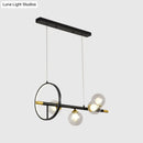GobekUsa Clear Glass Molecular Island Chandelier - 4/6-Light Pendant in Black with Metal Ring Deco