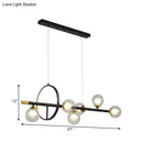 GobekUsa Clear Glass Molecular Island Chandelier - 4/6-Light Pendant in Black with Metal Ring Deco