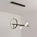 GobekUsa Clear Glass Molecular Island Chandelier - 4/6-Light Pendant in Black with Metal Ring Deco