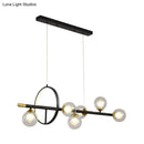 GobekUsa Clear Glass Molecular Island Chandelier - 4/6-Light Pendant in Black with Metal Ring Deco