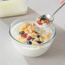 Clear greek yogurt maker with white lid and mesh filter kitchen by Decorbites