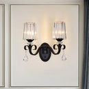 GobekUsa Clear Prismatic Crystal Sconce - Modern Black Cylinder Wall Mount Lamp for Living Room