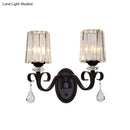 GobekUsa Clear Prismatic Crystal Sconce - Modern Black Cylinder Wall Mount Lamp for Living Room