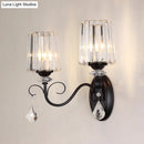 GobekUsa Clear Prismatic Crystal Sconce - Modern Black Cylinder Wall Mount Lamp for Living Room