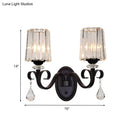 GobekUsa Clear Prismatic Crystal Sconce - Modern Black Cylinder Wall Mount Lamp for Living Room