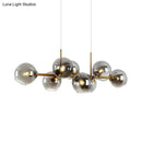 GobekUsa Clear/Smoke Glass 8 Bulbs Suspended Lighting Fixture in Black/Gold for Dining Room