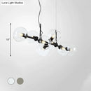 GobekUsa Clear/Smoke Glass 8 Bulbs Suspended Lighting Fixture in Black/Gold for Dining Room